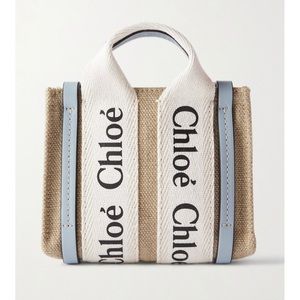 CHLOÉ woody nano leather-trimmed linen tote